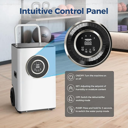 ALORAIR 145PPD Commercial Dehumidifier with Pump & Drain Hose, SLGR Tech Dehumidifiers for Garage, Large Room, Basement, Industrial Space, Power-Off Memory, Sentinel Elite60X