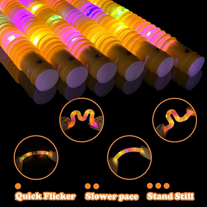 Orange Glow Sticks Pop Tubes,12-24PCS Light Up Necklaces & Bracelets,Mardi Gras Party Favors Accessories Decorations,Glow Birthday Wedding Carnival Valentines Day Party Supplies for Kids & Adults