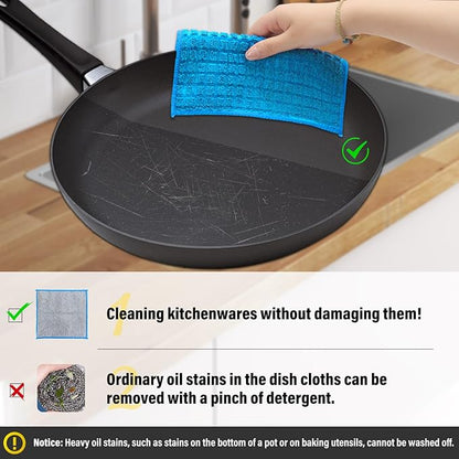 Dish Rags for Washing Dishes 8 Pack Multipurpose Wire Miracle Cleaning Coths Non-Scratch Wire Dishwashing Rag Lint Free Microfiber Cleaning Cloth for Kitchen Windows (Blue)