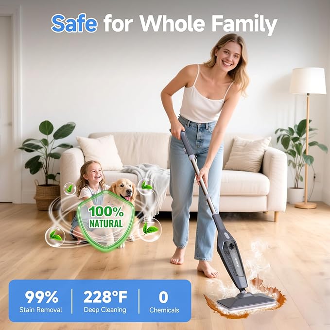 SENMO Steam Mop, 14-in-1 Detachable Steam Cleaner for Home and Floor, 1300W 228°F Deep Cleaning MultiPurpose Floor Steamer with 14 Attachments for Hardwood Floors, Tile, Grout, Furniture, Carpet, Wall