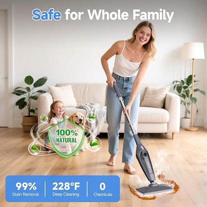 SENMO Steam Mop, 14-in-1 Detachable Steam Cleaner for Home and Floor, 1300W 228°F Deep Cleaning MultiPurpose Floor Steamer with 14 Attachments for Hardwood Floors, Tile, Grout, Furniture, Carpet, Wall