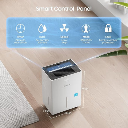 5500 Sq.Ft Energy Star Dehumidifier for Basement, 80 Pints Home Dehumidifier with Drain Hose for Large Room Crawl Space, Dehumidifiers with Smart Humidity Control, 1.32 Gal Water Tank, Auto Defrost