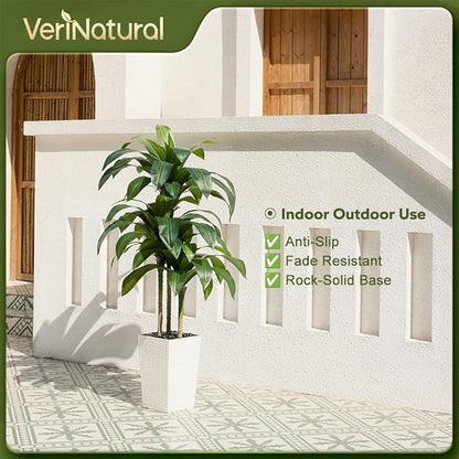5FT Artificial Dracaena Tree - UV Resistant Faux Tropical Plant, Potted Fake Tree with Taper Planter & Pebbles - Indoor Outdoor Greenery for Home, Porch, Living Room, Bedroom Decor, VN127