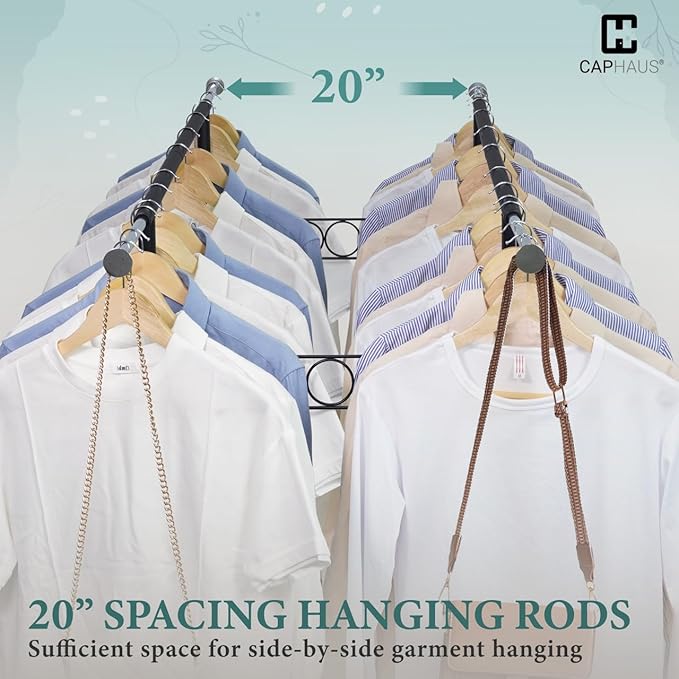 CAPHAUS Heavy Duty Clothes Rack with Double Rods, 660LBS Capacity Rolling Clothing Rack for Hanging Clothes, Adjustable Metal Wardrobe Rack, Garment Rack with Shelf, Wheels, Extendable Rods, Black