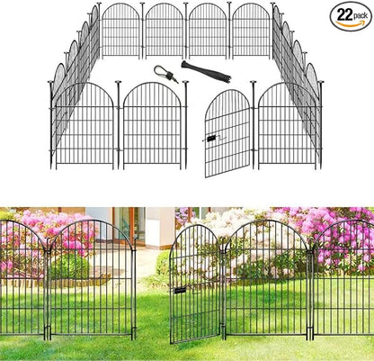 ADAVIN Garden Fencing 36 inch High, 22 Panels Dog Fence Outdoor for Yard, Rustproof Metal Wire Tall Garden Fences with Gate for Patio, Temporary Ground Stakes, Arched Animal Barrier Fence, Total 48 Ft