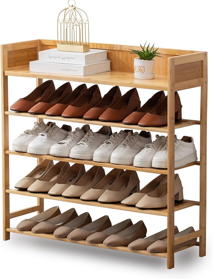 latifolia Bamboo Shoe Rack, 5-Tier Shoe Rack Organizer for Entryway Hallway Closet, Stackable(31.50''L)