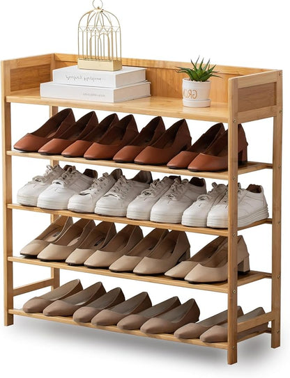latifolia Bamboo Shoe Rack, 5-Tier Shoe Rack Organizer for Entryway Hallway Closet, Stackable(31.50''L)