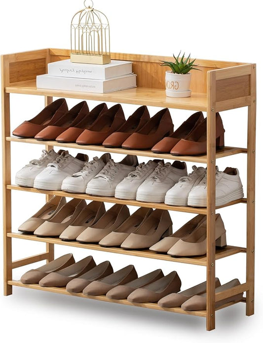 latifolia Bamboo Shoe Rack, 5-Tier Shoe Rack Organizer for Entryway Hallway Closet, Stackable(31.50''L)