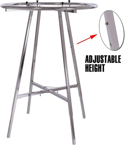 Econoco 36-Inch Folding Round Garment Rack, Adjustable 48–66″ Height Retail Display, Chrome Finish