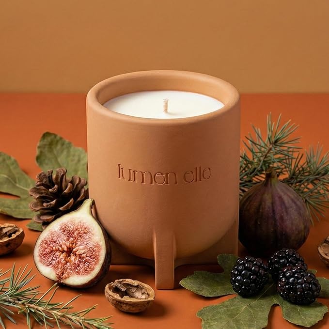 Essence Collection Scented Candle | 7.8oz Stoneware Jar, Soy Wax Blend & Cotton Wick | Long-Lasting 35-Hour Burn | Perfect Fall & Winter Candle for Home (Mediterranean Fig)