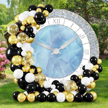 6.5x6.5ft Crystal Blue Clock Round Backdrop Cover Luxury Silver Blue Clock Circle Backdrop Background Girls Kids Newborn Baby Shower Women Birthday Party Decorations Congrats Grad Studio Props