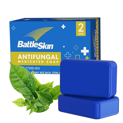 Antifungal Medicated Soap Bar, Tea Tree Oil Body Soap Bar, Athletes Foot Jock Itch Ringworm Yeast Infection Treatment With Natural Tea Tree Oil, Eucalyptus Oil, and Lavender Oil, 2PCS