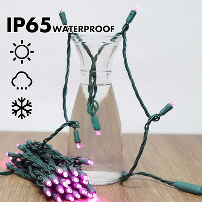 1200LED (24pk of 50L) String Lights, LED Christmas Lights, 6" SPACING,Green Wire, Pink