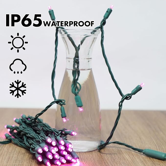 600LED (12pk of 50L) String Lights,LED Christmas Lights, 6" SPACING,Green Wire,Pink