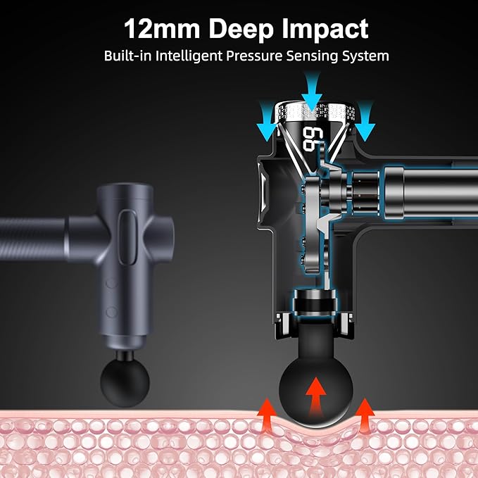 Massage Gun Deep Tissue, Muscle Massage Gun Portable Percussion Massager with 6 Speeds & 8 Attachments for Pain Relief, Gift for Men Women, Black