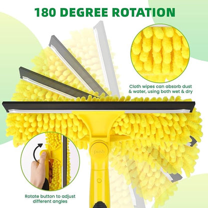 284'' Window Squeegee with Telescoping Extension Pole, 2 in 1 Shower Cleaning with Telescopic Pole, Extension Washing Tool with Rotating Head for Indoor/Outdoor High Window Glass