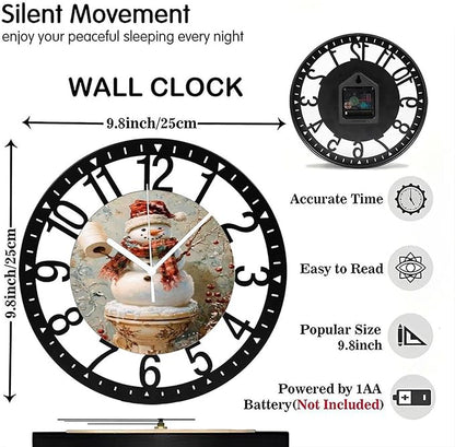 Wall Clock 10 Inch Silent Non-Ticking Modern Clocks Battery Operated - Analog Small Classic for Office, Home, Living Room,Bathroom, Kitchen, Bedroom, School,Snowman Clock