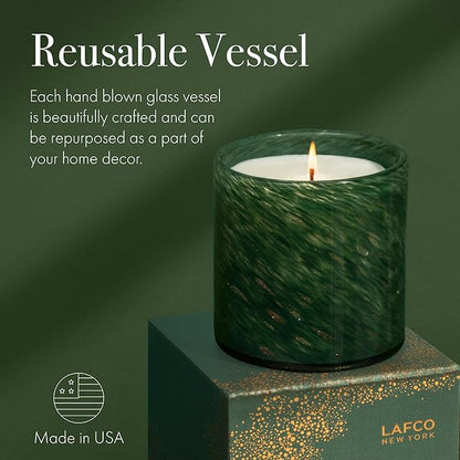 LAFCO New York Holiday Classic Candle, Woodland Spruce - 6.5 oz - 50-Hour Burn Time - Reusable, Hand Blown Glass Vessel - Made in The USA