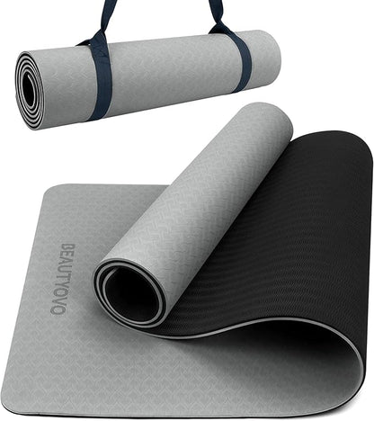 BEAUTYOVO Yoga Mat with Strap, 1/3 Inch Extra Thick Yoga Mat Double-sided Non Slip, Professional TPE Yoga Mats for Women Men, Workout Mat for Yoga, Pilates and Floor Exercises