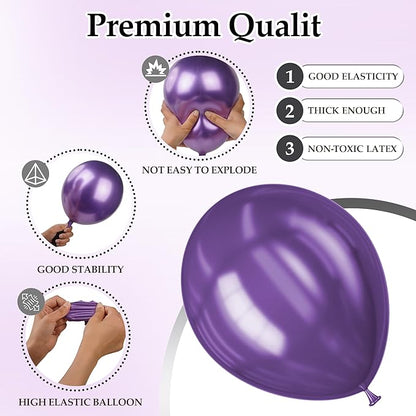 130PCS Metallic Purple Balloons, Latex Balloon Different Sizes 18/12/10/5 In, Helium Balloons with Ribbon, Party Balloon for Birthday Wedding Graduation Anniversary Baby Shower Decoration
