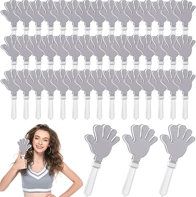 Junkin 48 Pcs Hand Clappers Bulk 7. 5 x 3. 5 Inches Noise Makers Party Favors Clapping Noise Maker Clacker for Birthdays Game Prizes Rewards Football Sporting Events Cheers Supplies (Silver,White)