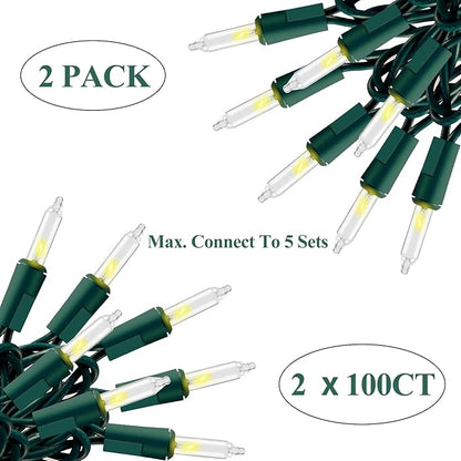 Christmas Lights Warm White,Connectable Incandescent Lighting String Green Wire Indoor Outdoor, 200 Counts(2x100) 45 FT Length,Christmas Tree Light, Holiday Decorations in Party Yard,Spring Summer