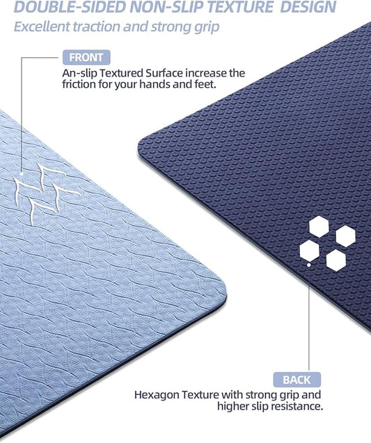 COOLMOON Yoga Mat Non Slip, Anti-Tear 1/4 Thick TPE Yoga Mats for Women and Men, 72"x24" Exercise & Fitness Mat with Carrying Strap, Workout Mats for Yoga, Pilates and Floor Exercise
