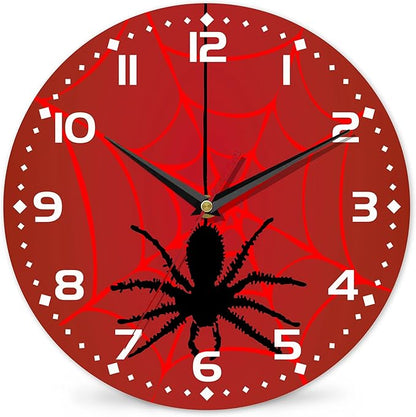 Spider On Spider Web Wall Clock Vintage Wooden Wall Clock Silent Non-Ticking Battery Operated Arabic Numerals Wall Clocks Decorative for Kitchen, Office, Classroom 10 Inch