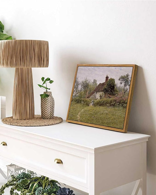 InSimSea Framed Canvas Wall Art Vintage Decor, Landscape Wall Art Prints, Old Cottages Countryside Landscape Wall Art, Rustic Farmhouse Wall Decor for Bedroom Living Room, Retro Room Decor, 9"x11"