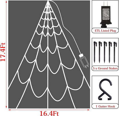 Halloween Decorations Outdoor Spiders Web Lights: 150 Purple & Orange LED Light Decor, 17.4Ft Giant Spiderweb with 8 Lighting Modes Waterproof & Timer, Yard Spider Web Decoration