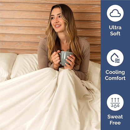 Full Size 4 Piece Sheet Set - Comfy Breathable & Cooling Bed Sheets Set - Hotel Luxury Bedding for Women, Men, Kids, Teens, Boys & Girls - Deep Pockets, Ultra-Soft, Wrinkle Free - Oeko-Tex - Off White