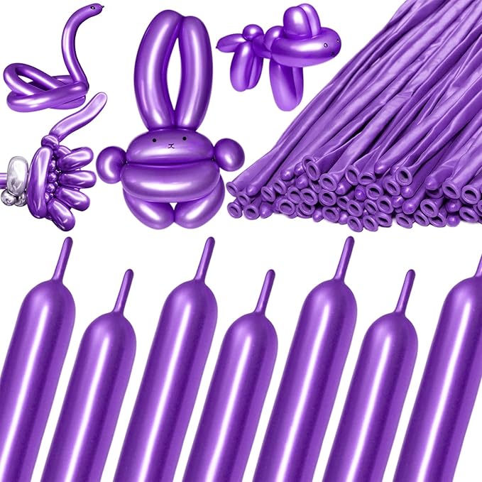 KAWKALSH 260 Metallic Purple Long Balloons for Balloon Garland Thickening Skinny Latex Twisting Animals Modeling Christmas Birthday Wedding Party Festival Decorations 100pcs