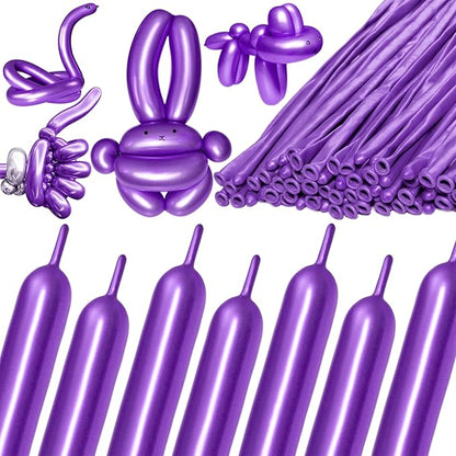 KAWKALSH 260 Metallic Purple Long Balloons for Balloon Garland Thickening Skinny Latex Twisting Animals Modeling Christmas Birthday Wedding Party Festival Decorations 100pcs