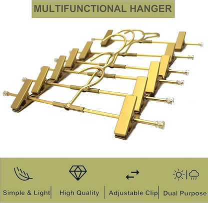 Pants Hangers Gold Aluminum Skirt Hanger 2-Adjustable Clips Heavy Duty Clothes Hangers Space Saving Durable Hanger 11.8" Closet Organizer for Pant,Pack of 10