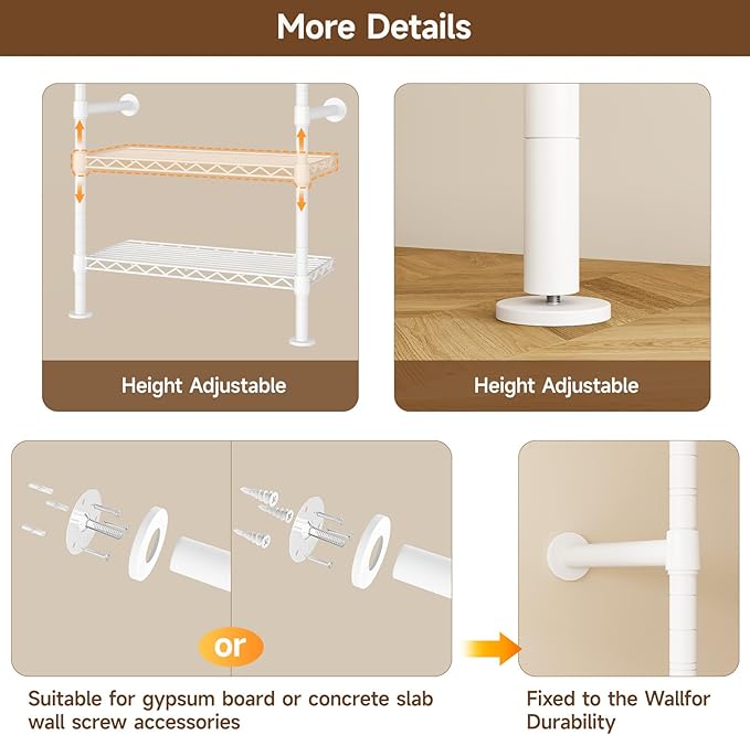 H4 Wall Mounted Closet System, Expandable Industrial Pipe Clothes Rack Clothing Rack for Hanging Clothes, Heavy Duty Closet Organizers and Storage in Wardrobe Closet - White