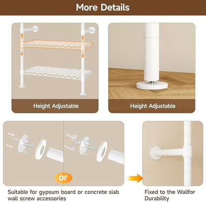 H4 Wall Mounted Closet System, Expandable Industrial Pipe Clothes Rack Clothing Rack for Hanging Clothes, Heavy Duty Closet Organizers and Storage in Wardrobe Closet - White