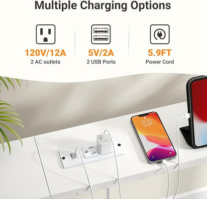 ELYKEN 5.9" Narrow Console Sofa Table with Power Outlets, Total 39.4” Long Behind Couch Table with Charge Station and 5.9’ Extension Cord for Living Room, 5.9" D x 39.4”W x 29.5”H, White