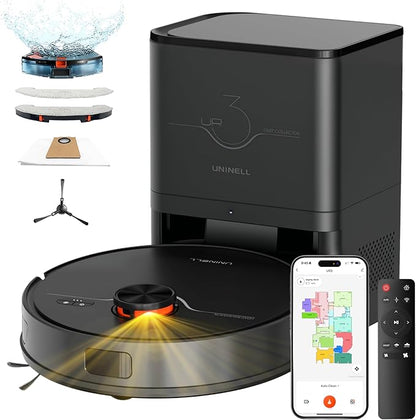 Robot Vacuum and Mop Combo,Lidar Navigation Robotic Vacuum Cleaner with 3.5L Self Emptying Station,5000Pa Vacuum Robot,180mins Runtime,No-Go&No-Mop Zones,App/Alexa/Remote Control,UR3
