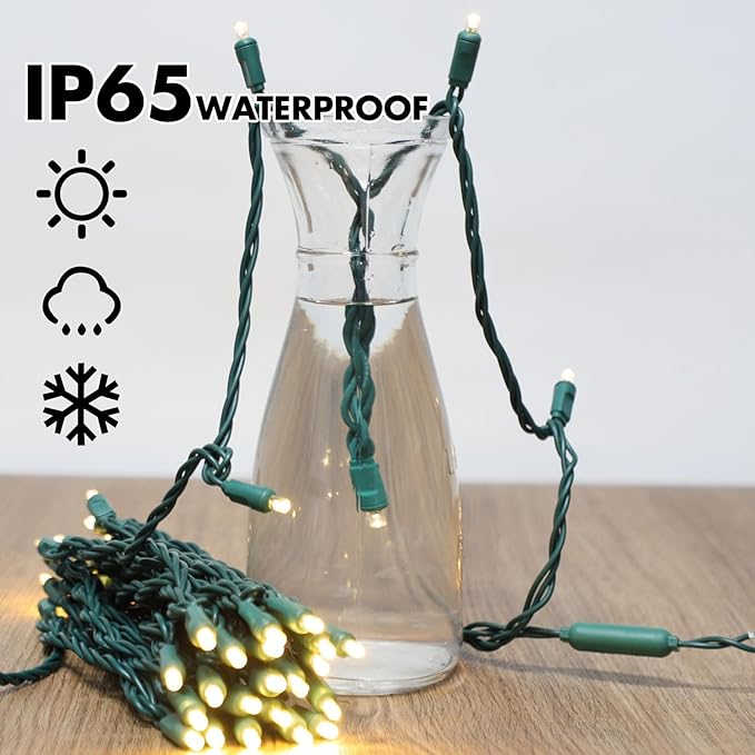 100Count (2pk of 50L) String Lights, LED Christmas Lights, 6" SPACING,Twinkle,Green Wire,Warm White