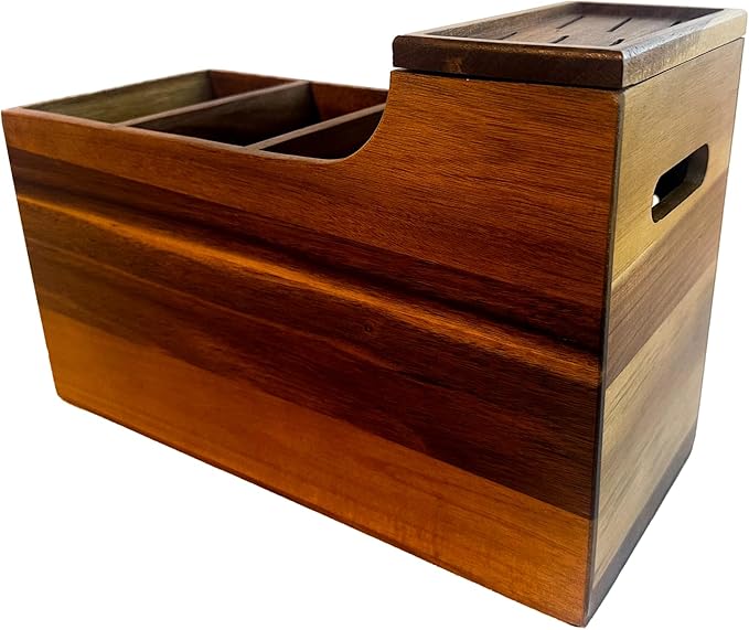 Kitchen Utensil Holder & Organizer with 6-Knife Storage Block - Wood - Countertop or Wall Mountable - Moisture & Water Resistant - Non-Slip Pads