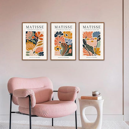 HLNIUC Framed Matisse Picasso Canvas Wall Art,Henri Matisse Flower Wall Decor Set of 3(16”x24’)Modern Aesthetic Pictures Wall Painting,Colorful Abstract Floral Market Art Print for Living Room,Office