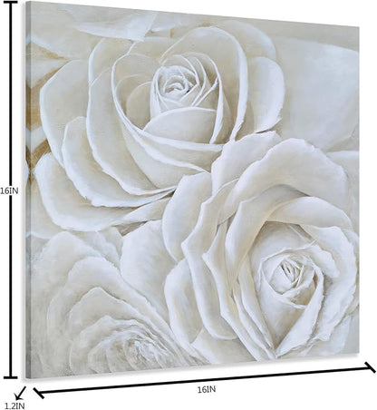 Yihui Arts White Flower Canvas Wall Art with Textured - Square Artwork for Bedroom Over Bed Decor