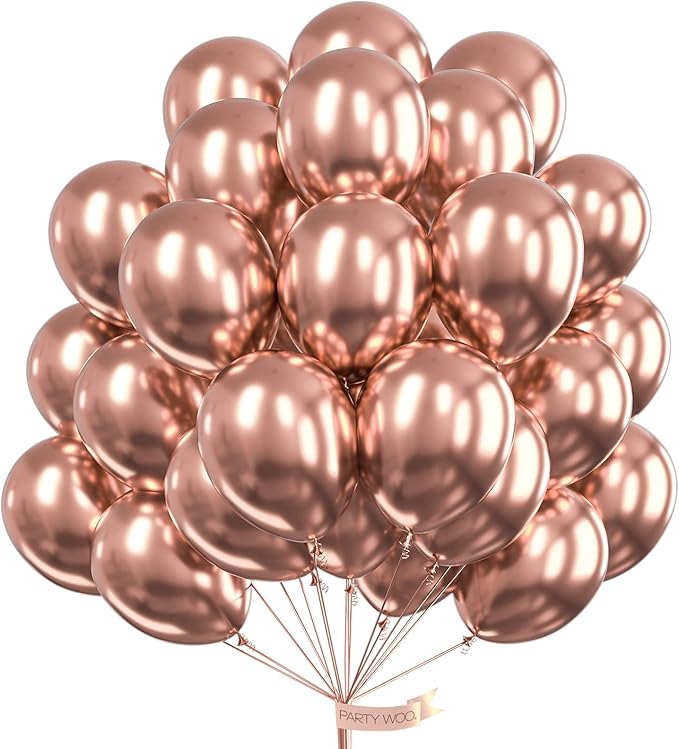 PartyWoo Metallic Rose Gold Balloons 50 pcs 12 Inch Latex Helium Balloons for Wedding Engagement Baby Shower Bridal Shower Gender Reveal Bachelorette Birthday Party Decorations Rose Gold-G107