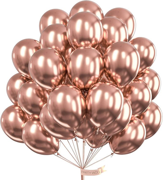 PartyWoo Metallic Rose Gold Balloons 50 pcs 12 Inch Latex Helium Balloons for Wedding Engagement Baby Shower Bridal Shower Gender Reveal Bachelorette Birthday Party Decorations Rose Gold-G107