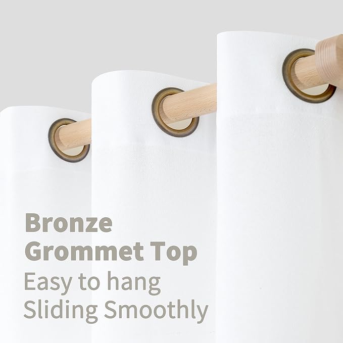 YoungsTex White Linen Curtains 63 inch Length for Short Windows, Light Filtering Textured Semi Sheer Drapes with Bronze Grommet for Bedroom Living Room Privacy, 2 Panels, 52 X 63 Inch