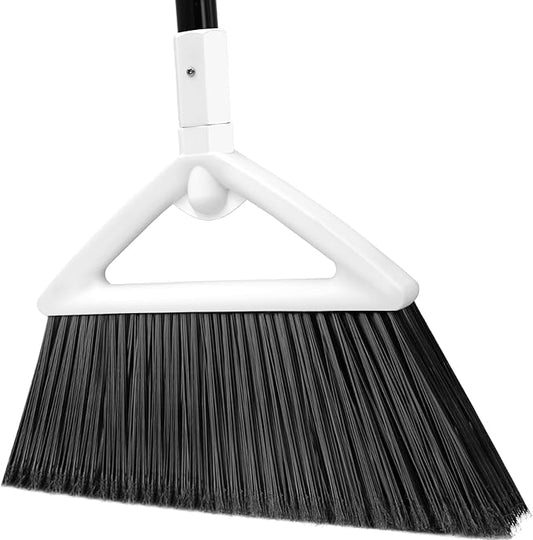 Outdoor Indoor Broom, Brooms for Sweeeping Indoor, Heavy-Duty Kitchen Broom with Long Pole, Angle Broom White for Garages Restaurant Courtyard Office Slidewalk Lobby Sweep Dust