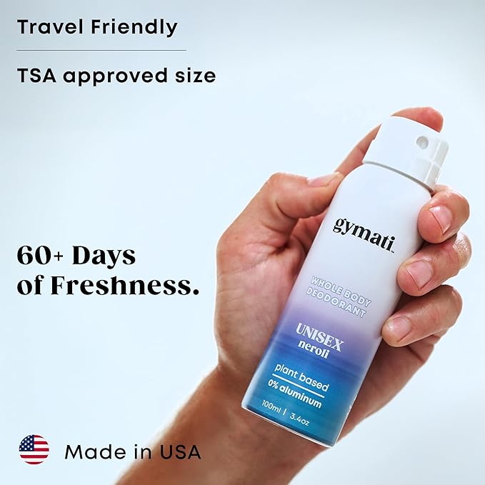 Gymati - Fitness Deodorant Spray - Men & Women - Aluminum-Free - All Day Ultimate Odor Protection - Sweat Resistant - Air-Powered - Vegan & Plant-Based - Made in USA -Unisex -3.4oz Travel Size -2 Pack
