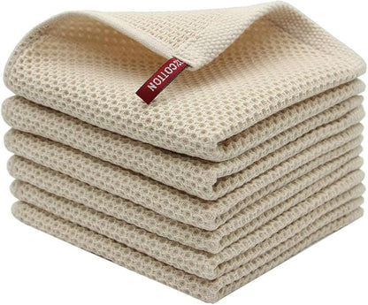 Mia'sDream Natural Cotton Dish Cloths Dish Rags, Waffle Weave Kitchen Dish Towels, Soft Dish Cloths for Washing Dishes, Absorbent Kitchen Hand Towel Washcloths, 12inchx12inch 6 Pack (Beige)