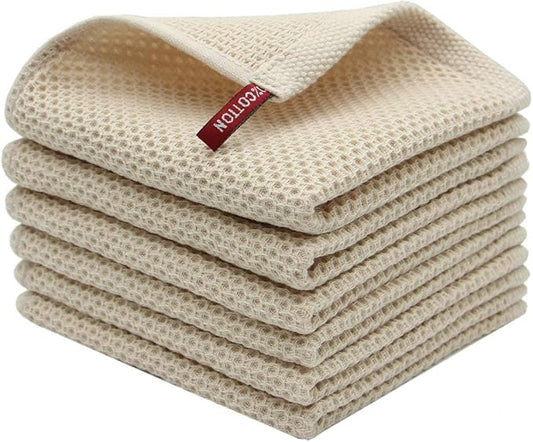 Mia'sDream Natural Cotton Dish Cloths Dish Rags, Waffle Weave Kitchen Dish Towels, Soft Dish Cloths for Washing Dishes, Absorbent Kitchen Hand Towel Washcloths, 12inchx12inch 6 Pack (Beige)