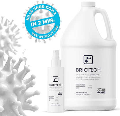 BRIOTECH Sanitizer Disinfectant Hypochlorous Spray, Kill 99.99% of Viruses & Bacteria, Control Mold, Eliminate Odor, Gentle for Nurseries, Food Contact Surface Sanitizer, 2 fl oz Travel Size (2 Pack)